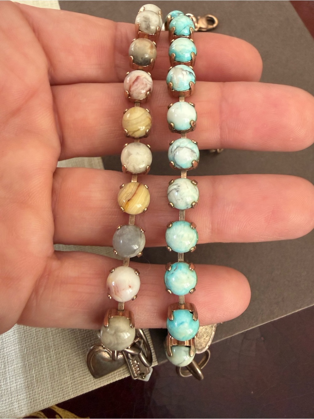 TWO Mariana Bracelets- Real Turquoise, Cream & Blush Stones - Picture 5 of 6